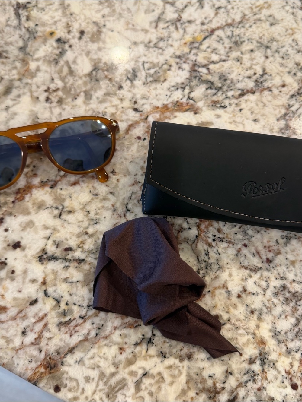 Persol Terra di Siena Tortoiseshell Sunglasses with Dark Blue Polarized Lenses - Picture 8 of 8